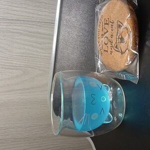 Kitten glass cup double wall insulated w/ coaster